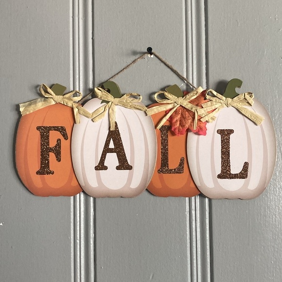 NWT- Beautiful Brown Glittered FALL Orange & White Pumpkins Decoration Sign 🍁 - Picture 7 of 17